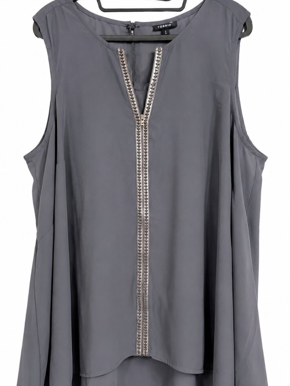 NWT Torrid Gray Embellished Sleeveless High-Low Blouse Size 1 (1X) Chiffon Tank